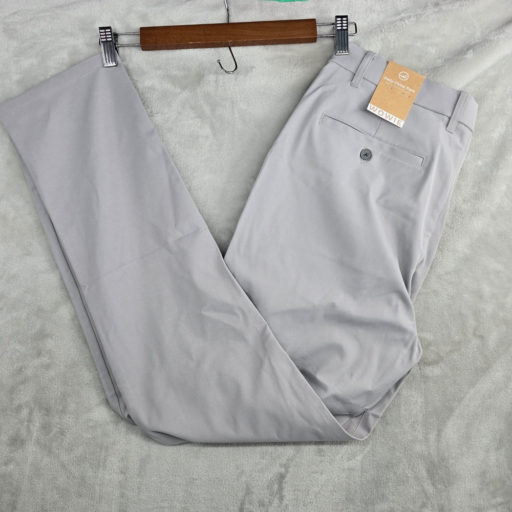 WOWIE Mens Daily Chino‎ Pants Light Gray Slim Fit Stretch Pants 32x32